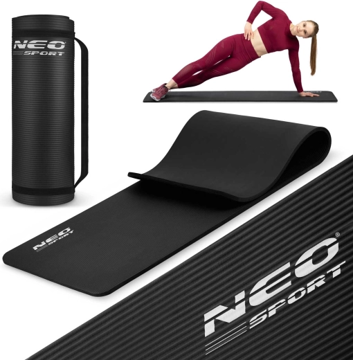 Neo Sport fitnesa paklājiņš 183 × 60 cm, īpaši biezs, melns