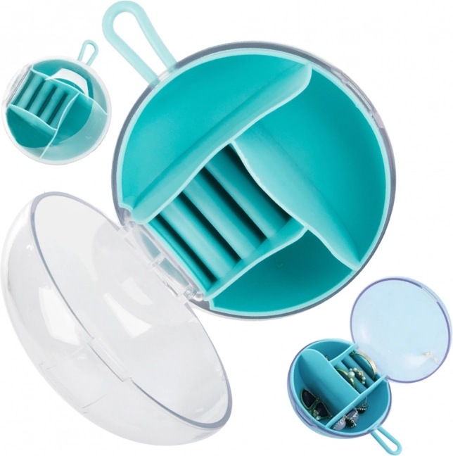 Ceļojumu apaļa juvelierizstrādājumu kastīte ar nodalījumiem