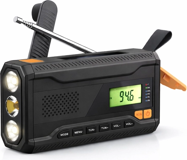 Saules enerģijas avārijas radio ar ārējo akumulatoru un dinamomašīnu Renew Force