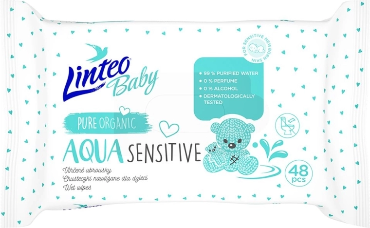 Linteo baby aqua sensitive bērnu mitrās salvetes 48 gab.