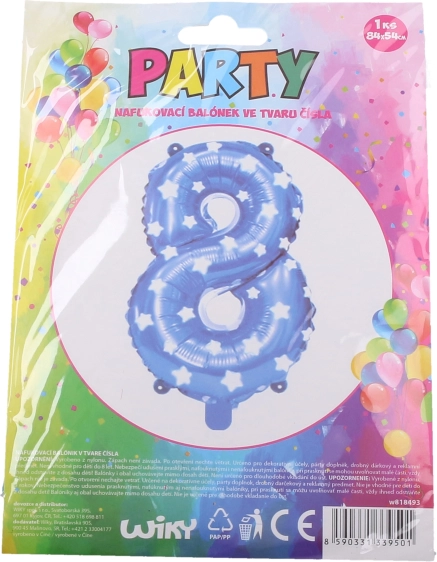 Zils piepūšams balons skaitlis 8 ar zvaigznītēm