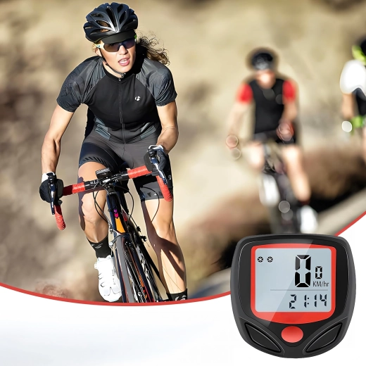 Waterproof bike computer with LCD display and 15 functions