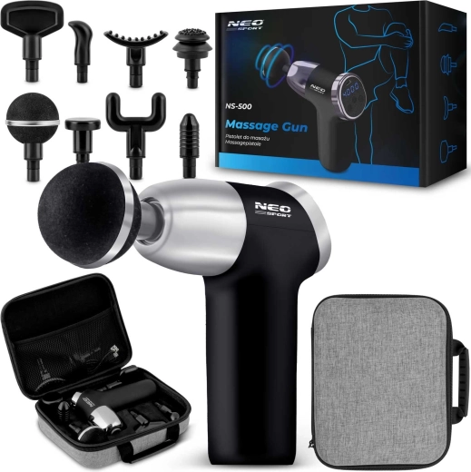 NEO Sport NS-500 Massage Gun with 8 Attachments, Black