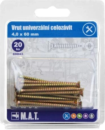 Universālas skrūves ar pilno vītni 4 × 60 mm, cinkotas, 20 gab.