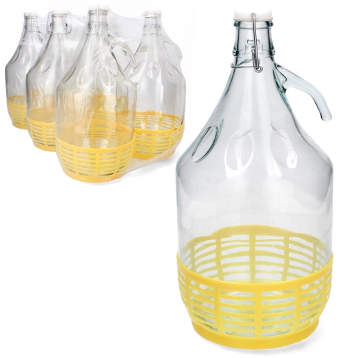 Stikla demidžons plastmasas grozā, 5 l, ar mehānisku aizdari