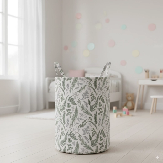 Textile laundry and toy basket with leaf pattern 30 × 42 cm