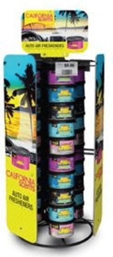 Trīspusējs rotējošs stends auto aromātiem California Scents