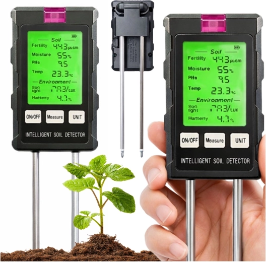Digitālais augsnes mērītājs 6 vienā ar LCD – mitrums, pH, temperatūra, gaisma un auglība