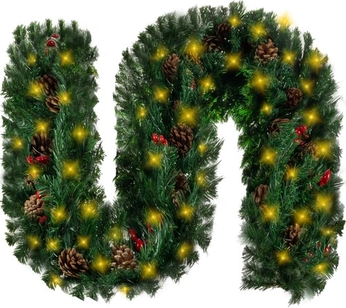 Ziemassvētku girlande 270 cm ar siltām LED gaismām un dabīgām dekorācijām