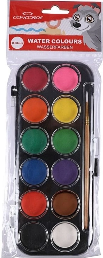 CONCORDE Watercolors 12 Colors with Brush, 30 mm