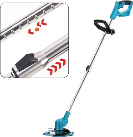 Akumulatora zāles trimmeris – jaudīgs komplekts ar maināmām asmeņiem