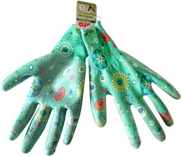 Work gloves L with transparent nitrile coating, green