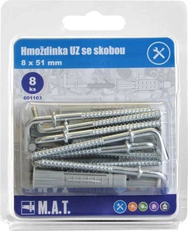 Mezglojama dībeļa ar skavu 8×51 mm, baltais cinks (8 gab.)