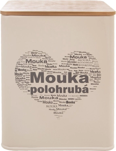 Sheet-metal flour tin with wooden lid and heart motif