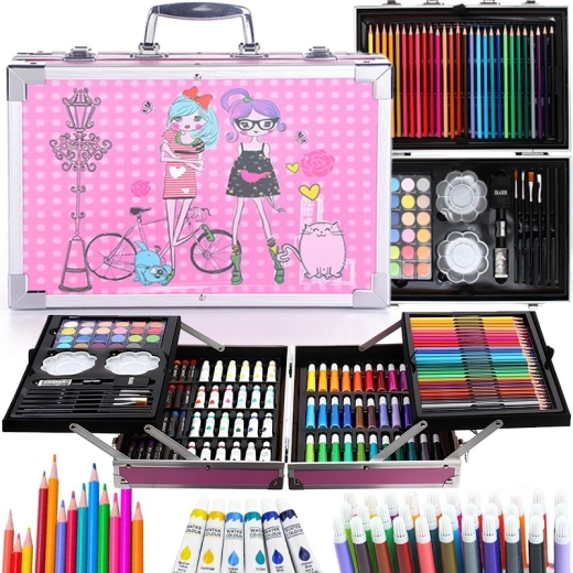 Bērnu zīmēšanas komplekts rozā koferītī Renew Force Girls, 145 detaļas