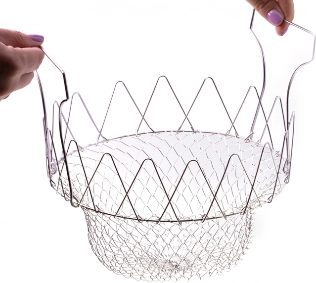 Saliekams nerūsējošā tērauda grozs un siets cepšanai un vārīšanai