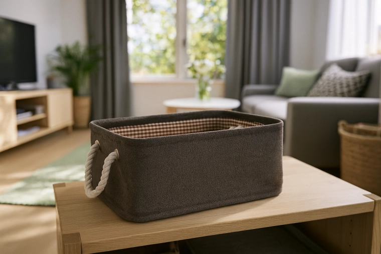 Tekstila uzglabāšanas grozs ar virvju rokturiem 22 × 32 × 14 cm – brūns