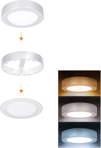 Solight vannasistabas LED mini panelis 2in1 3CCT 12 W IP54 sudrabains apaļš - 1 gab.