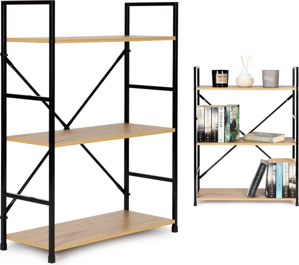 Wide wooden shelf with metal frame LOFT style, 3 shelves ModernHome