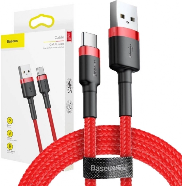 Baseus Cafule USB‑C kabelis 3 m, 2 A – sarkans