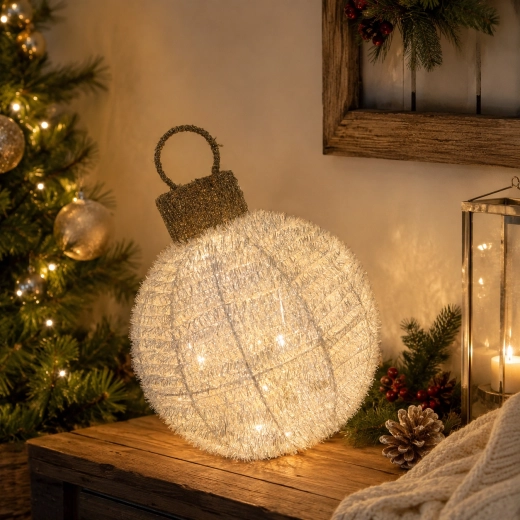 Ziemassvētku LED dekors – rotējoša balta bumba 25 × 34 cm - 1 gab.