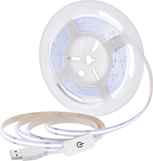 Solight LED COB lente 5 m USB, auksti balta 6000 K, slēdzis, 8 mm