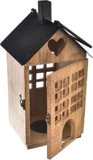 Laterna no mango koka un metāla Black 18 × 18 × 36 cm