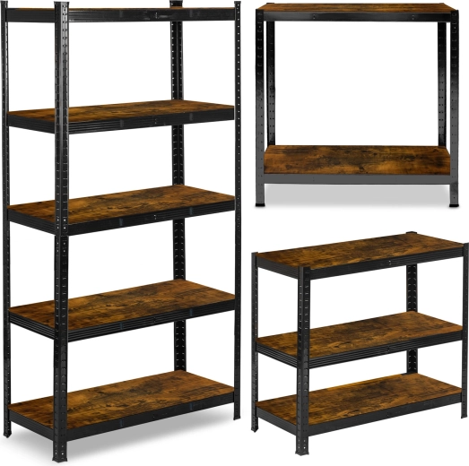 Metāla plaukts 180 × 90 × 40 cm, melns, Humberg koka dekors