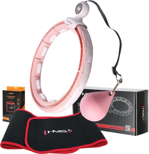 Masāžas hula hoop komplekts HMS HHM15 ar skaitītāju + novājēšanas josta HMS BR163, rozā