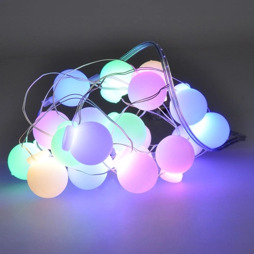 Solight LED Ziemassvētku virtene ar krāsainām bumbiņām, 20 LED, 2 m, uz baterijām