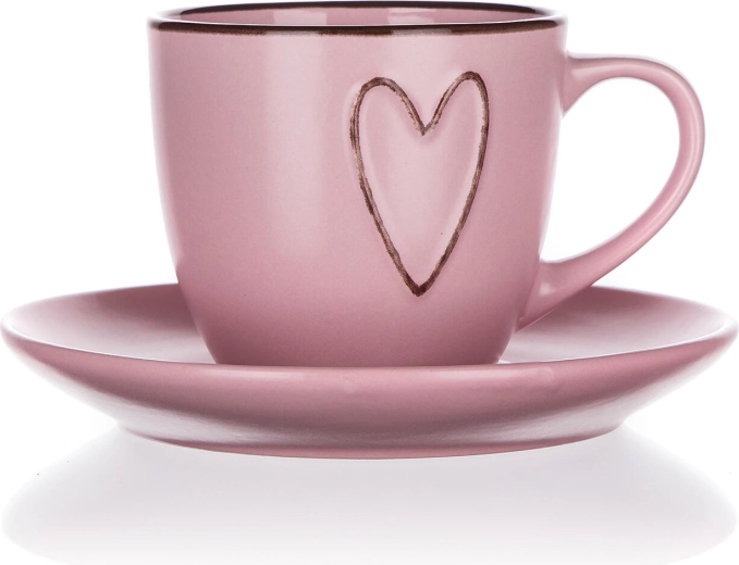 Krūze ar apakštasīti 260 ml HEART rozā keramikas