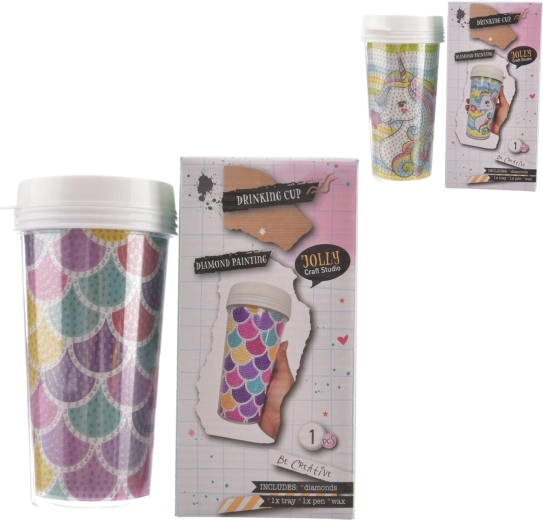 Plastic bottle with diamond painting design