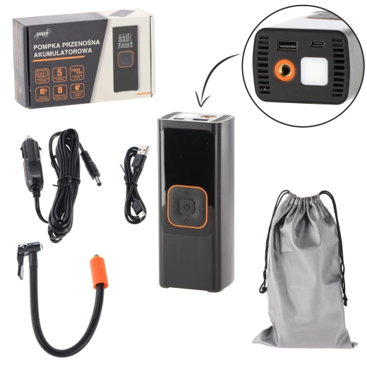 Portable rechargeable air compressor 12 V for car and bicycle