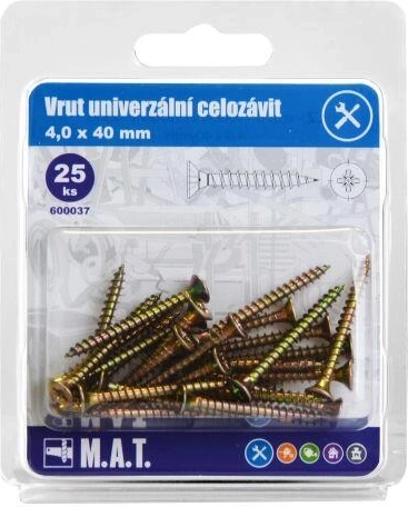 Universālas skrūves ar pilno vītni 4 × 40 mm, cinkotas, 25 gab.