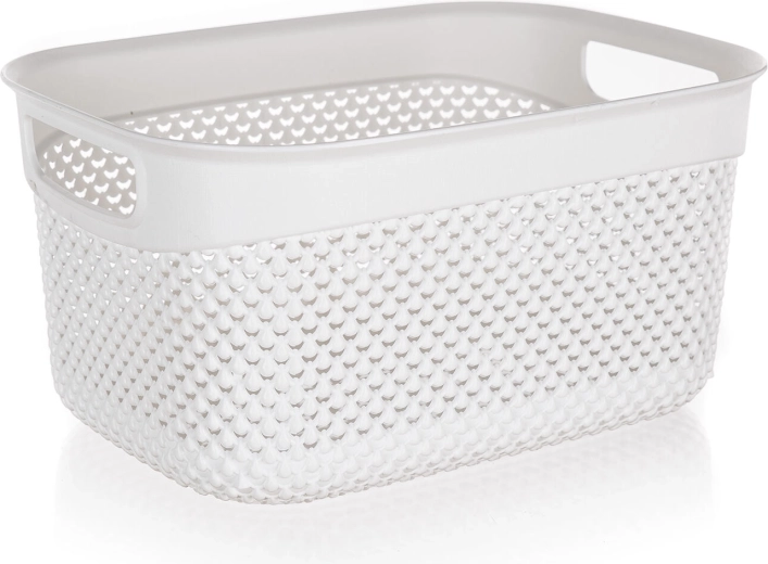 Plastmasas groziņš ar rotangam līdzīgu pinuma izskatu 6,6 l, balts, 29 × 21,5 × 15 cm