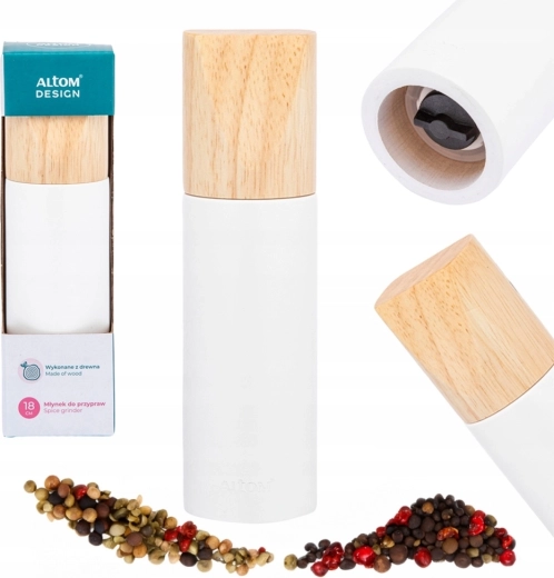 White wooden spice mill 18 cm