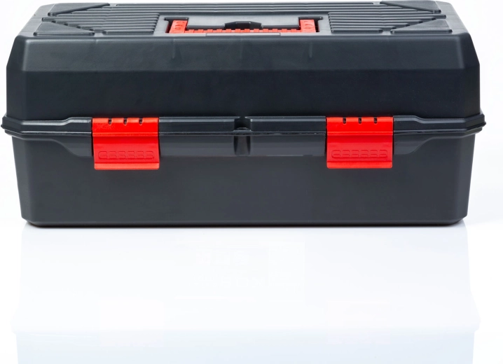 Plastic tool case with folding compartments