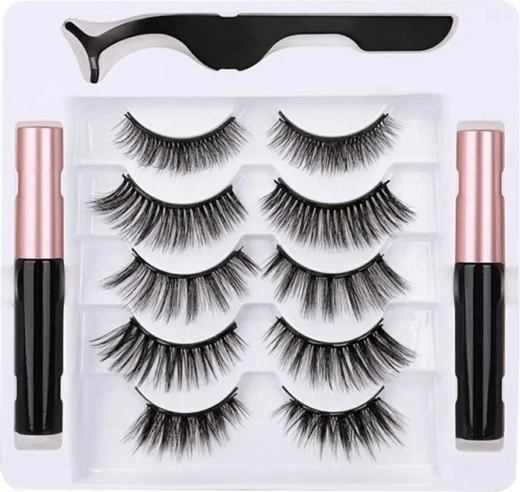 Magnētiskās skropstas 5 pāri ar 2 magnētiskajām līnijām un pinceti