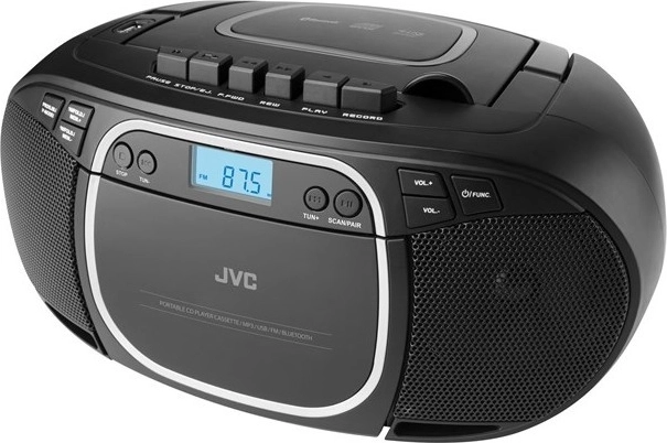 JVC boombox ar CD, kaseti un Bluetooth melnā krāsā