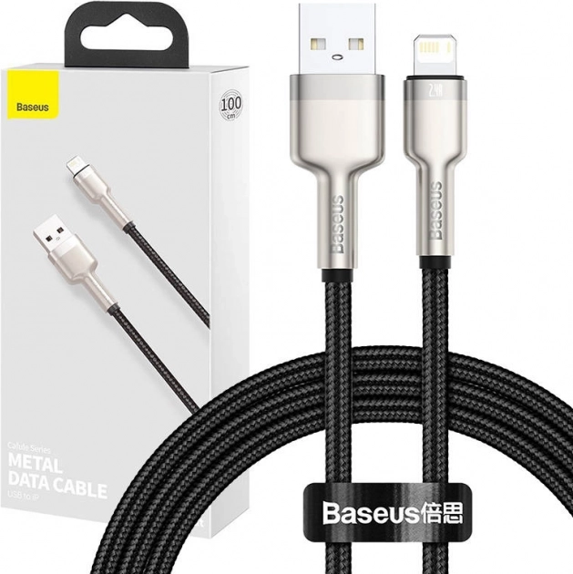 USB‑A uz Lightning kabelis BASEUS Cafule 1 m, 2,4 A – melns