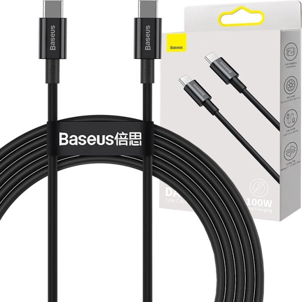 Kabelis BASEUS Superior USB‑C uz USB‑C 100 W, 2 m, melns