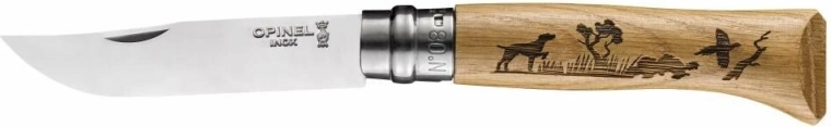 Opinel No.08 Inox Animalia Dog pocket knife, oak wood, 8.5 cm