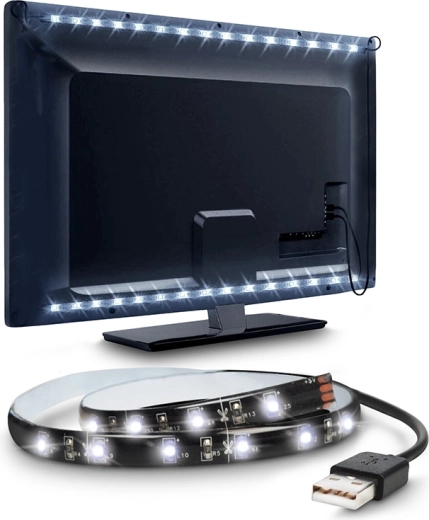 Solight LED lente televizoram un datoram, 100 cm, USB ar slēdzi, auksti balta
