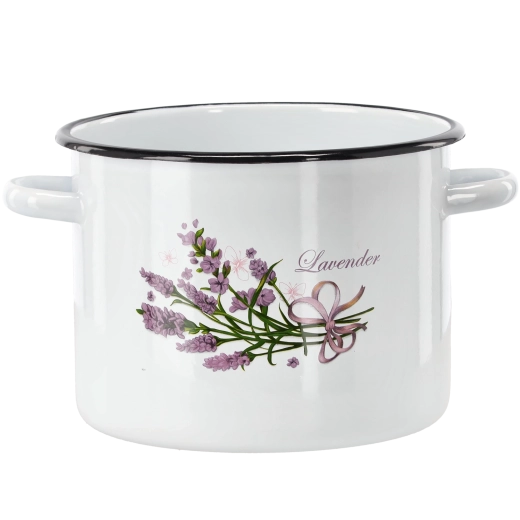 Enameled pot 5.5 l, 22 cm, white with lavender motif