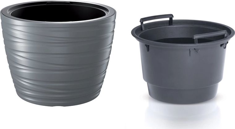 Low planter MAZE with insert, gray stone, diameter 47.5 cm