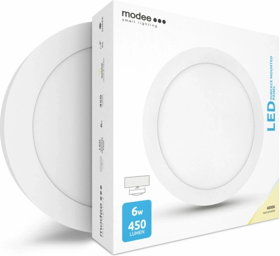 Apaļš LED panelis Modee Smart Lighting 6 W, virsapmetuma, neitrāli balts