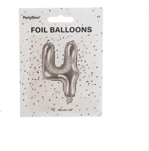 Sudraba folijas balons cipars 4, 35 cm