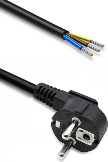 Power cord with angled Schuko CEE 7/7 plug, stripped tinned conductors, 3×1.0 mm², 1.8 m