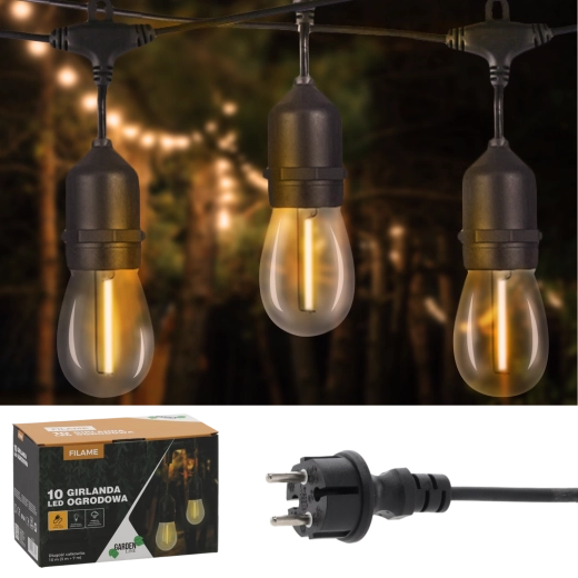 Āra apgaismojuma virtene 10 m ar 10 LED E27, silti balta, IP44