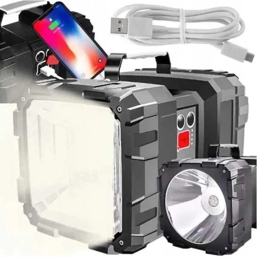 Divpusēja jaudīga uzlādējama LED lampa ar powerbanku